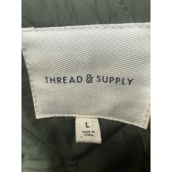 Womens L Sherpa Trim Jacket Cinched Waist Quilted Hunter Green Thread & Supply - Picture 2 of 6